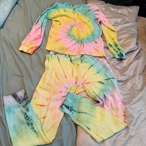 Just Love Tie-Dye Pajama Set - Yellow, Pink, Green comfy cozy summer spring